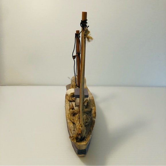 Wooden Sailboat Small Sail Boat Decor Nautical Coastal Beach Fisherman Core - Picture 4 of 7